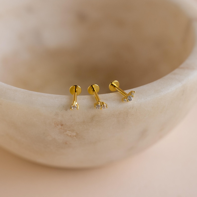 Diamond Cluster Earring Set by CaitlynMinimalist • Set of 3: Flat Back Diamond Stud Earrings • Dainty Wedding Jewelry • Gift for Mom • ER537 18K GOLD