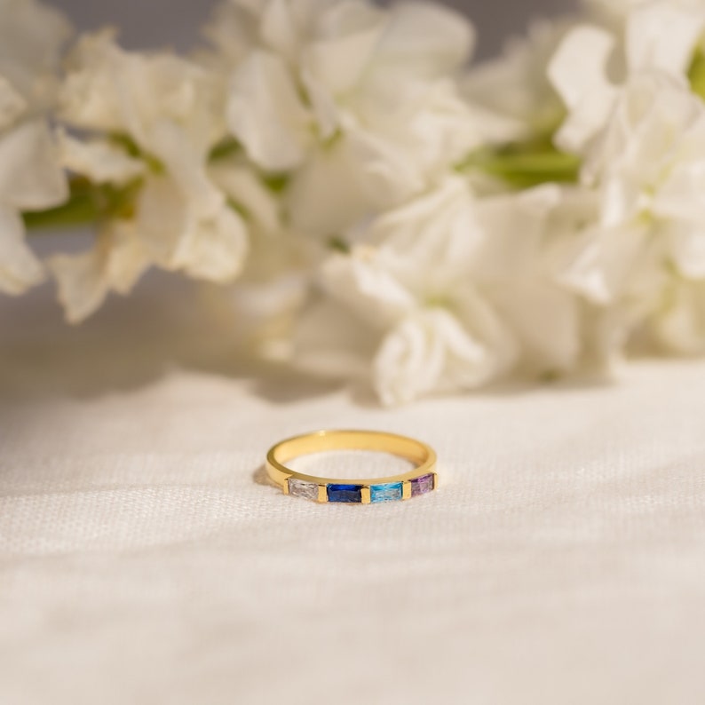 Birthstone Baguette Ring by CaitlynMinimalist Personalized Gemstone Stacking Ring Custom Crystal Ring Anniversary Gift for Mom RM104 image 5