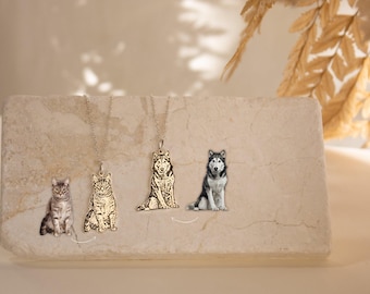 Collier personnalisé avec portrait d'animal de compagnie • Bijou commémoratif pour animaux de compagnie • Collier gravé avec portrait de chien ou de chat • Cadeau de deuil pour un animal perdu • Cadeau pour lui • NM41