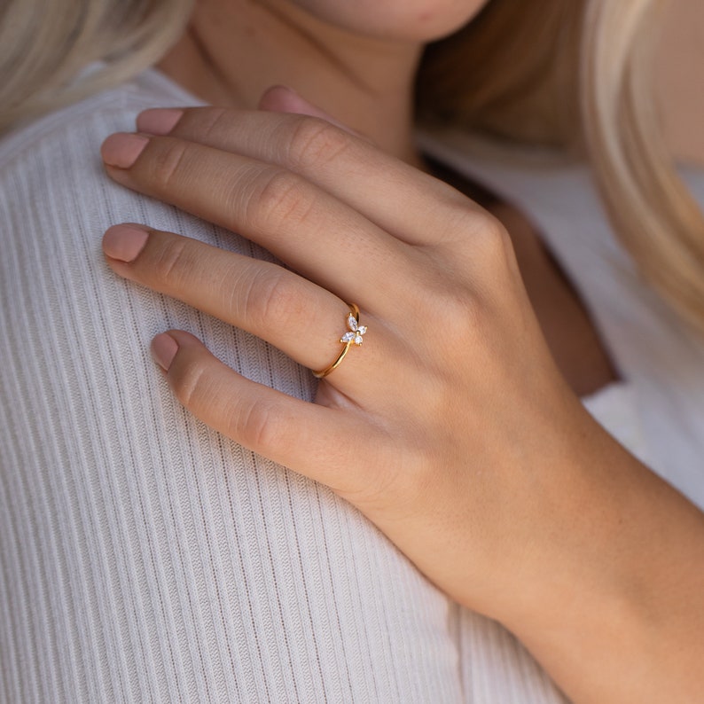 Butterfly Ring by Caitlyn Minimalist Dainty Diamond Promise Ring Minimalist Crystal Butterfly Jewelry Best Friend Gift RR082 image 7