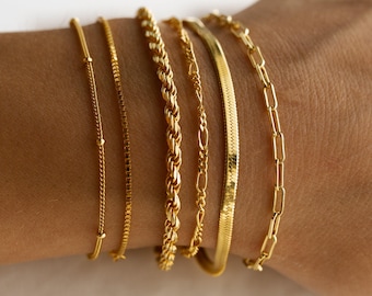 Minimalist Bracelet Chains by Caitlyn Minimalist • Silver & Gold Herringbone, Paperclip, Rope, Box Chain Bracelets • Dainty Everyday Jewelry