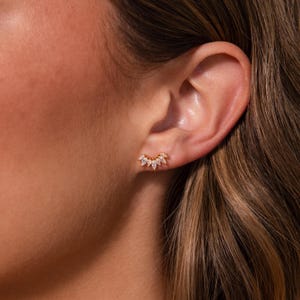 Arc Leaf Climber Earrings by Caitlyn Minimalist • Marquise Diamond Flat Back Studs • ER835