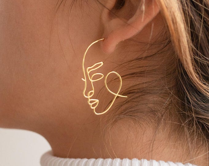 Abstract Face Hoops by Caitlyn Minimalist • Face Earrings • Modern Earrings • Unique Jewelry • Birthday Gift for Her • ER054