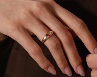 Anillo Duo Birthstone Dome de Caitlyn Minimalist • Anillo Toi et Moi personalizado • Anillo con gema gruesa • Joyería única • Regalo para mamá • RM211
