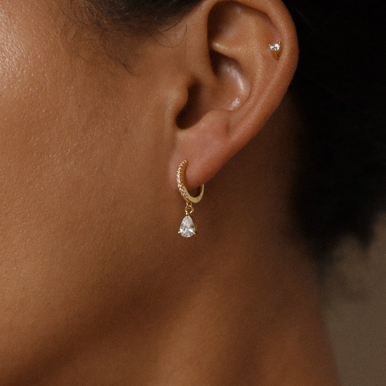 Diamond Drop Earrings by Caitlyn Minimalist Pave Huggie Hoop Dangle Earrings Perfect Wedding Earrings, Bridal Earrings ER117 image 6