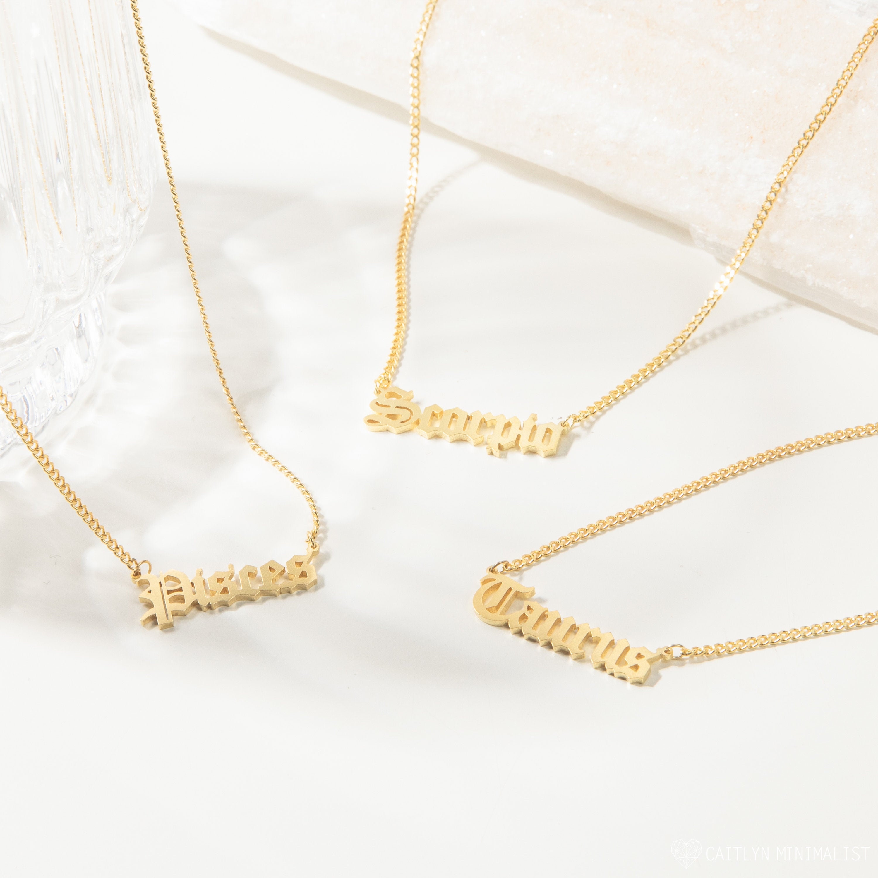 Old English Zodiac Necklace Horoscope 