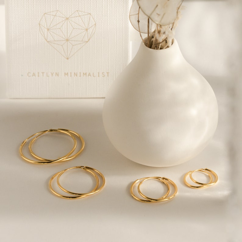 Endless Thin Hoop Earrings By Caitlyn Minimalist Silver & Gold Hoops in Small, Medium, Large Minimalist Jewelry for your Everyday Stack image 8