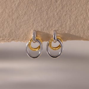 Interlocking Mixed Metal Stud Earrings by Caitlyn Minimalist • Mixed Circle Drop Hoop Earrings • Chunky Jewelry • Gift for Her • ER730