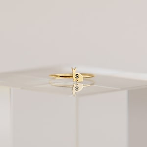 Personalisierter Haustierring von Caitlyn Minimalist Erinnerungsgeschenk für Tierliebhaber Beileidsgeschenk Stapelbarer gravierter Tier-Initialenring RM47F77 Bild 5