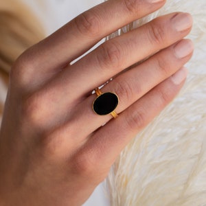 Midnight Hour Onyx Oval Ring by Caitlyn Minimalist Vintage Inspired Black Stone Ring with Adjustable Band Birthday Gift RR063 18K GOLD