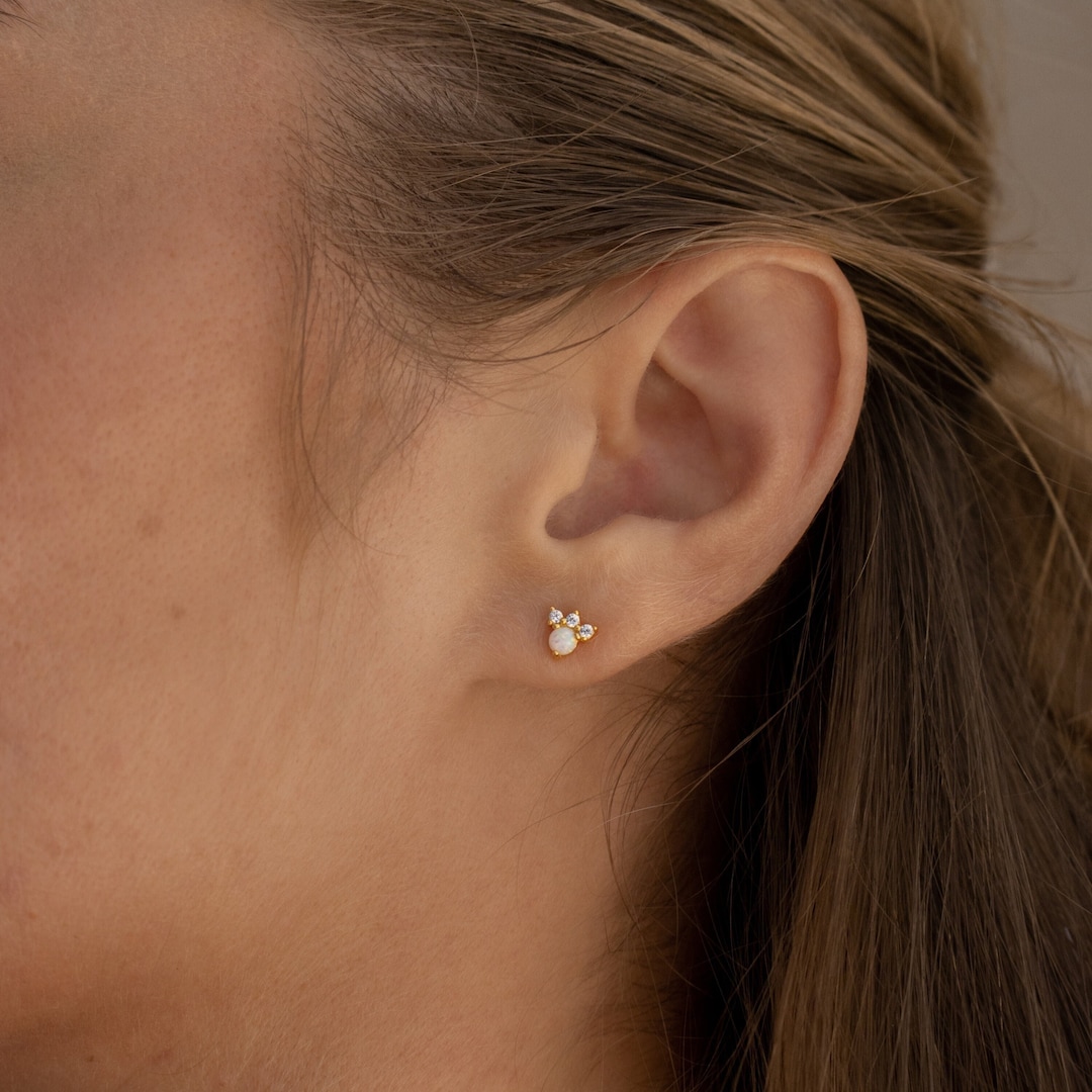 Opal Earrings by Caitlyn Minimalist • Diamond Stud Earrings • Opal Jewelry • Celestial Jewelry • Bridesmaids Earrings • ER182