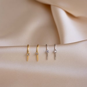 Tiny Diamond Hoops Dainty Earrings Gold Hoop Earrings Dainty Threader Earrings Bridesmaid Gift Perfect Gift for Her ER155 image 2