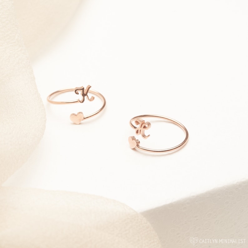 Dainty Initial Heart Ring in Rose Gold, Gold, Sterling Silver Mothers Ring Cute Anniversary Gift Minimalist Initial Ring RM62F51 image 7