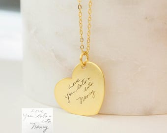 Handwriting Necklace by Caitlyn Minimalist • Custom Signature Heart Charm Necklace • Personalized Jewelry • Gift for Mom • NM32