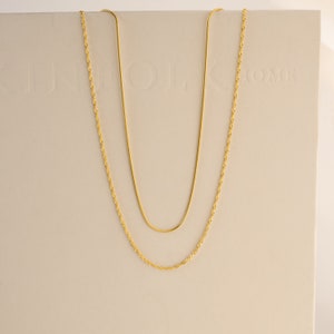 Duo Twist Chain Necklace by Caitlyn Minimalist Layered Necklace Set with Snake Chain, Singapore Chain Minimalist Choker Necklace NR066 image 4