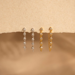 Diamond Drop Chain Earrings by Caitlyn Minimalist • Dainty Diamond Dangle Stud Earrings • Vintage Bridal Jewelry • Gift for Her • ER584