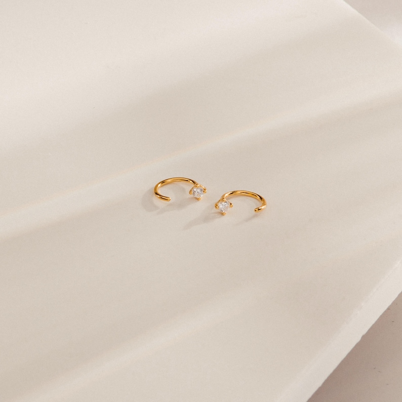 Dainty 3.5mm Diamond Threaders by Caitlyn Minimalist • Small Huggie Hoop Earrings • Minimalist Bridal Jewelry • Bridesmaid Gift • ER096 image 2