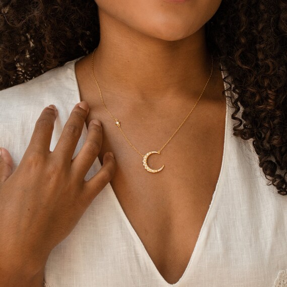 Opal Crescent Moon Necklace by 