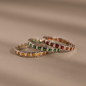 Eternity Bezel Birthstone Ring by Caitlyn Minimalist • Vintage Square Gemstone Ring • Silver Jewelry • Personalized Gift for Her • RR219
