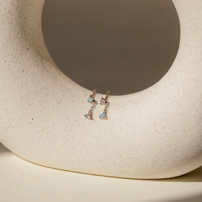 Opal Drop Stud Earrings by Caitlyn Minimalist Dangling Diamond Chain Earrings Everyday Boho Opal Jewelry Gift for Birthday ER305 image 6