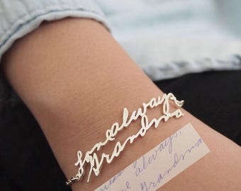 Handwriting Bracelet • Custom Actual Handwriting Jewelry • Signature Bracelet • Memorial Personalized Keepsake Gift • Mothers Gift • BH01