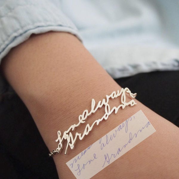 Handwriting Bracelet • Custom Actual Handwriting Jewelry • Signature Bracelet • Memorial Personalized Keepsake Gift • Mothers Gift • BH01
