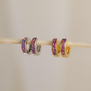 Lavender Opal Inlay Huggies by Caitlyn Minimalist • Purple Gemstone Huggie Hoop Earrings • Summer Jewelry • Bridesmaid Gifts • ER212