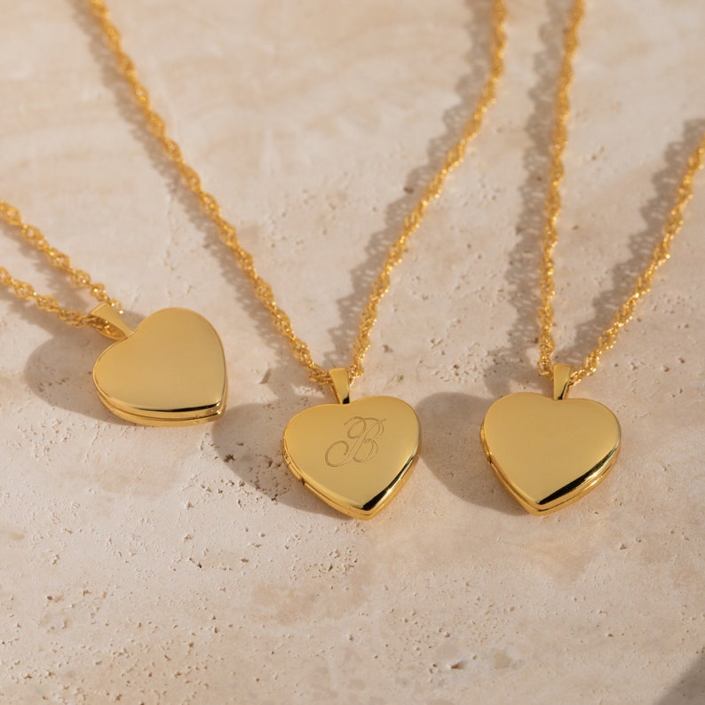 Initial Heart Locket Necklace by Caitlyn Minimalist Gold Locket Photo Necklace with Twist Chain Personalized Gift for Mom NR108 image 2