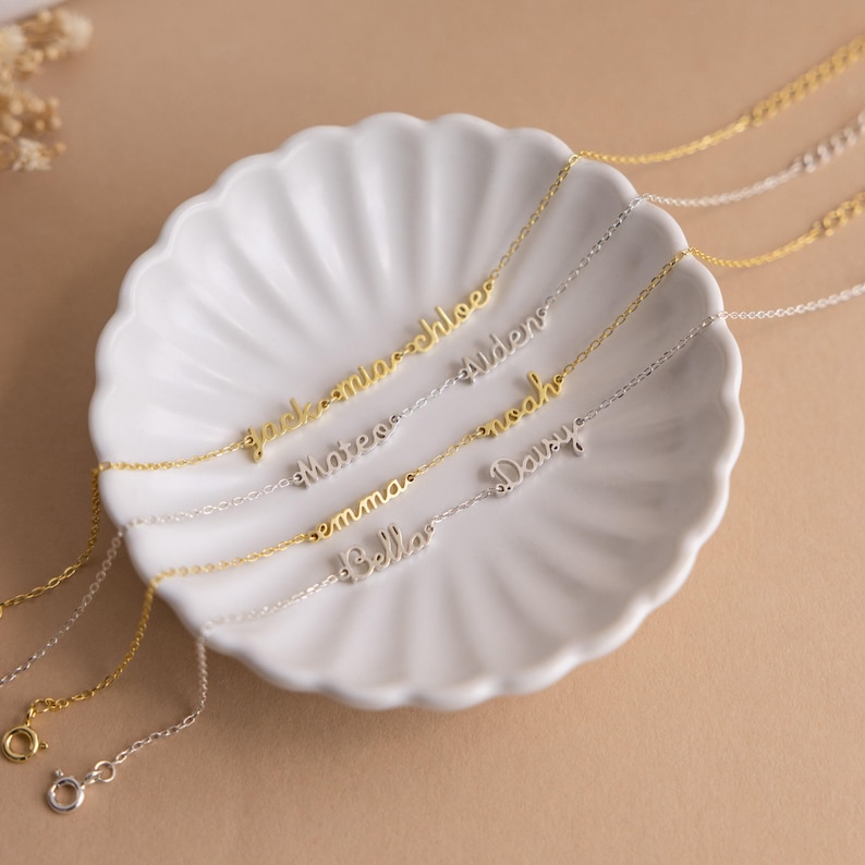Dainty Name Bracelet by Caitlyn Minimalist • Custom Multiple Name Bracelet in Gold & Silver • Baby Shower Gift • Gift for Mom • BM61aF51 image 6