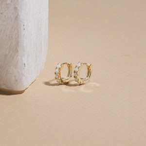 Opal Huggie Hoops by CaitlynMinimalist Opal Huggie Earrings Minimalist Gold Earrings Perfect Gift for Her ER029 image 3