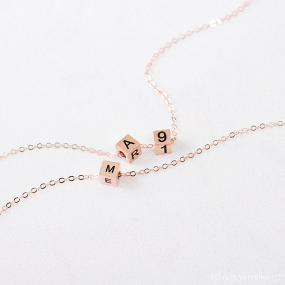 Initial Necklace Personalized Initial or Symbol Baby Shower Gift Hand Stamped Minimalistic Jewelry Petite Sterling Silver Cube