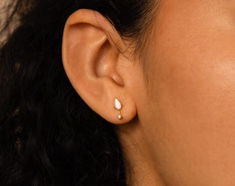 Opal Kite Drop Earrings by CaitlynMinimalist • Dainty Opal & Diamond Dangle Stud Earrings • Art Deco Jewelry • Birthday Gift for Her • ER441