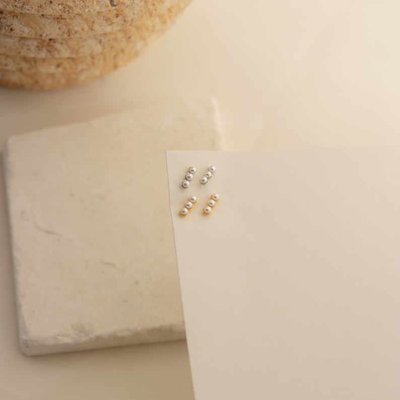 Pearl Bar Earrings by Caitlyn Minimalist Beaded Stud Earrings Dainty Second Hole Earrings Perfect Gift for Her ER176 image 8