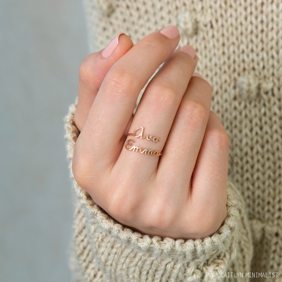 Two Name Ring Double Name Ring in Sterling Silver, Gold and Rose Gold  Personalized Gift for Her Mothers Ring Mom Gift RM75F51 - Etsy