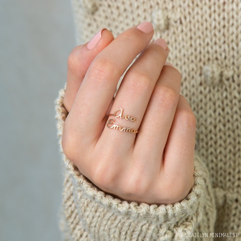 Two Name Ring • Double Name Ring in Sterling Silver, Gold and Rose Gold • Personalized Gift For Her • Mothers Ring • Mom Gift • RM75F51 