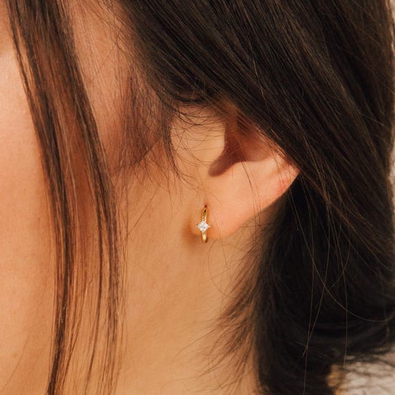 Diamond Huggie Earrings by Caitlyn Minimalist • Small Diamond Hoop Earrings • Minimalist Earrings • Birthday Gift for Women • ER094