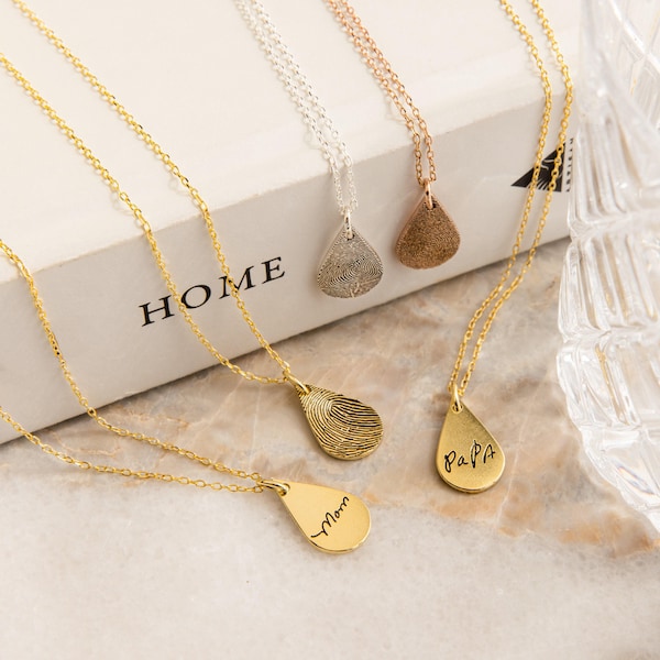 Fingerprint Necklace • Memorial Jewelry Gift • Tiny Teardrop Fingerprint Necklace • Actual Fingerprint Jewelry • Custom Mom Gift • NM31