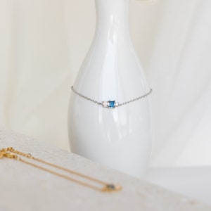 Opal & Diamond Gemstone Bracelet by Caitlyn Minimalist Dainty Birthstone Charm Bracelet Opal Jewelry Birthday Gift for Her BR023 image 4