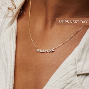 Pave Mama Script Necklace by Caitlyn Minimalist in Sterling Silver, Gold & Rose Gold • Diamond Jewelry • Perfect Gift for Mom • NR010