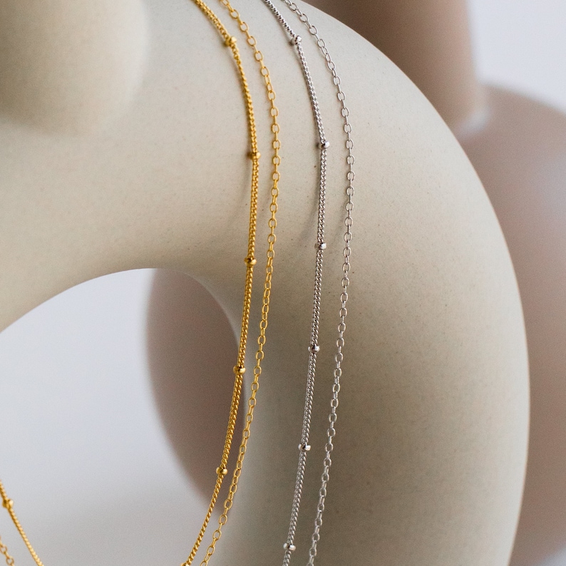 Beaded Duo Chain Necklace by Caitlyn Minimalist Gold Layered Necklace with Satellite Chain and Delicate Chain Choker Friend Gift NR079 image 2