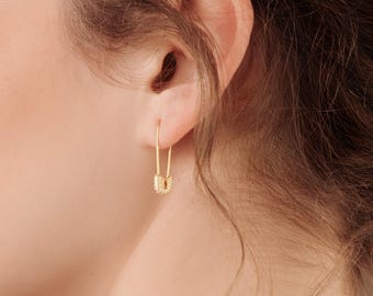 Safety Pin Earrings • Pave Gold Safety Pin Earrings • Modern Geometric Earrings, Perfect for Your Minimalist Look • Gift for Her • ER012