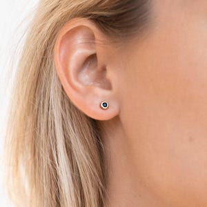 Black Diamond Stud Earrings by Caitlyn Minimalist • Dainty Black Onyx Earrings • Perfect for Your Earring Stack • Birthday Gift • ER037
