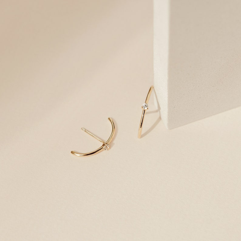 Arc Stud Earrings for Minimalist Look Modern Style Suspender Earrings A Perfect Gift for Her Bridesmaid Gifts ER002 18K GOLD