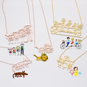 Ketting met tekening van een kind • Ketting met kinderkunstwerk • Kunstcadeau voor kinderen • Gepersonaliseerde ketting • Cadeau voor mama • Cadeau voor oma • NM19