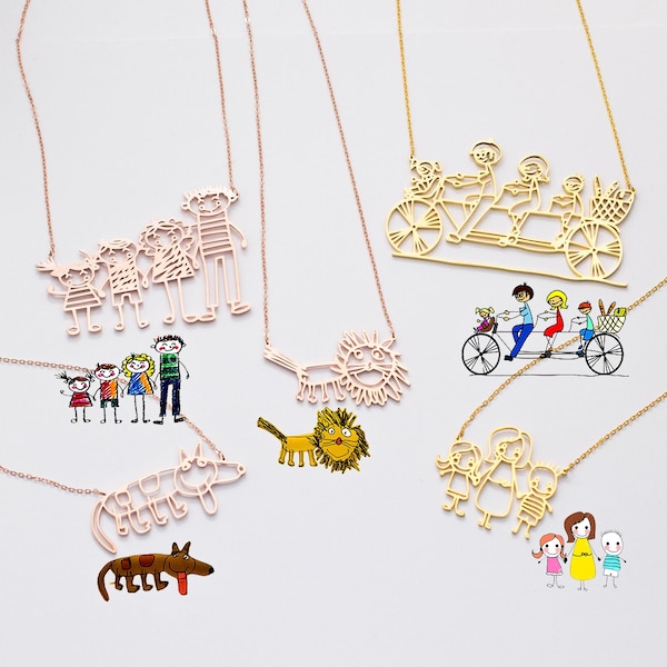 Ketting met tekening van een kind • Ketting met kinderkunstwerk • Kunstcadeau voor kinderen • Gepersonaliseerde ketting • Cadeau voor mama • Cadeau voor oma • NM19