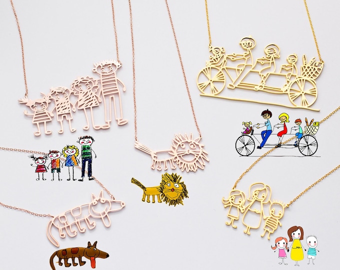Actual Kids Drawing Necklace • Children Artwork Necklace • Kid Art Gift • Personalized Necklace • Mom Gift • Grandma Gift • NM19