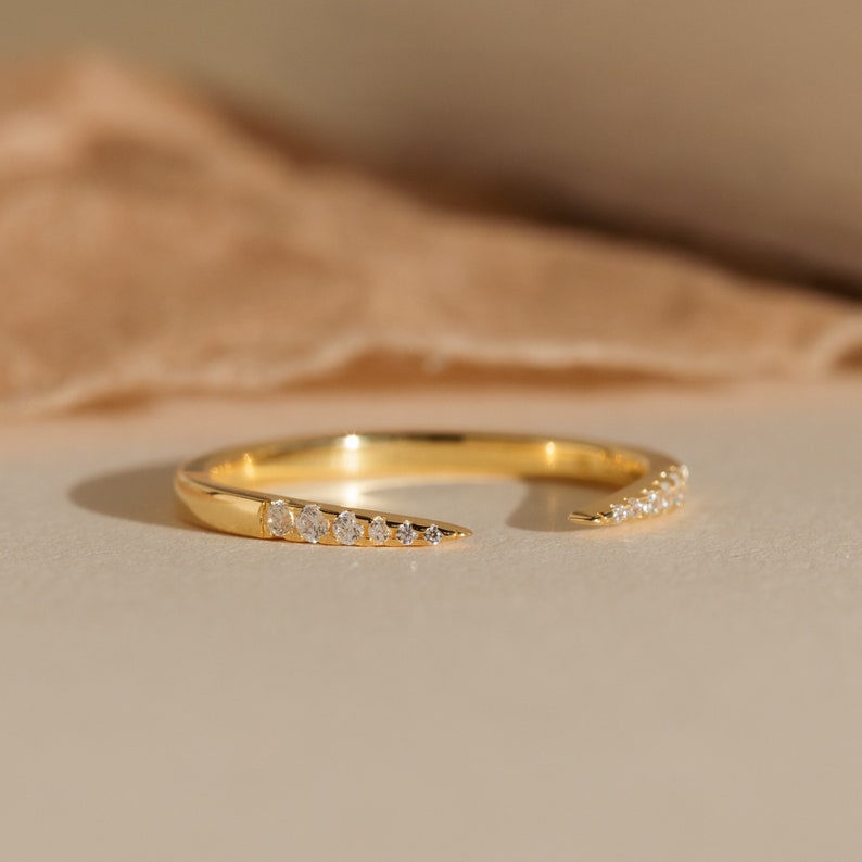 Pavé Minimalist Open Ring by Caitlyn Minimalist Dainty Stacking Ring Elegant Gold Diamond Ring, Perfect Anniversary Gift for Her RR092 image 4