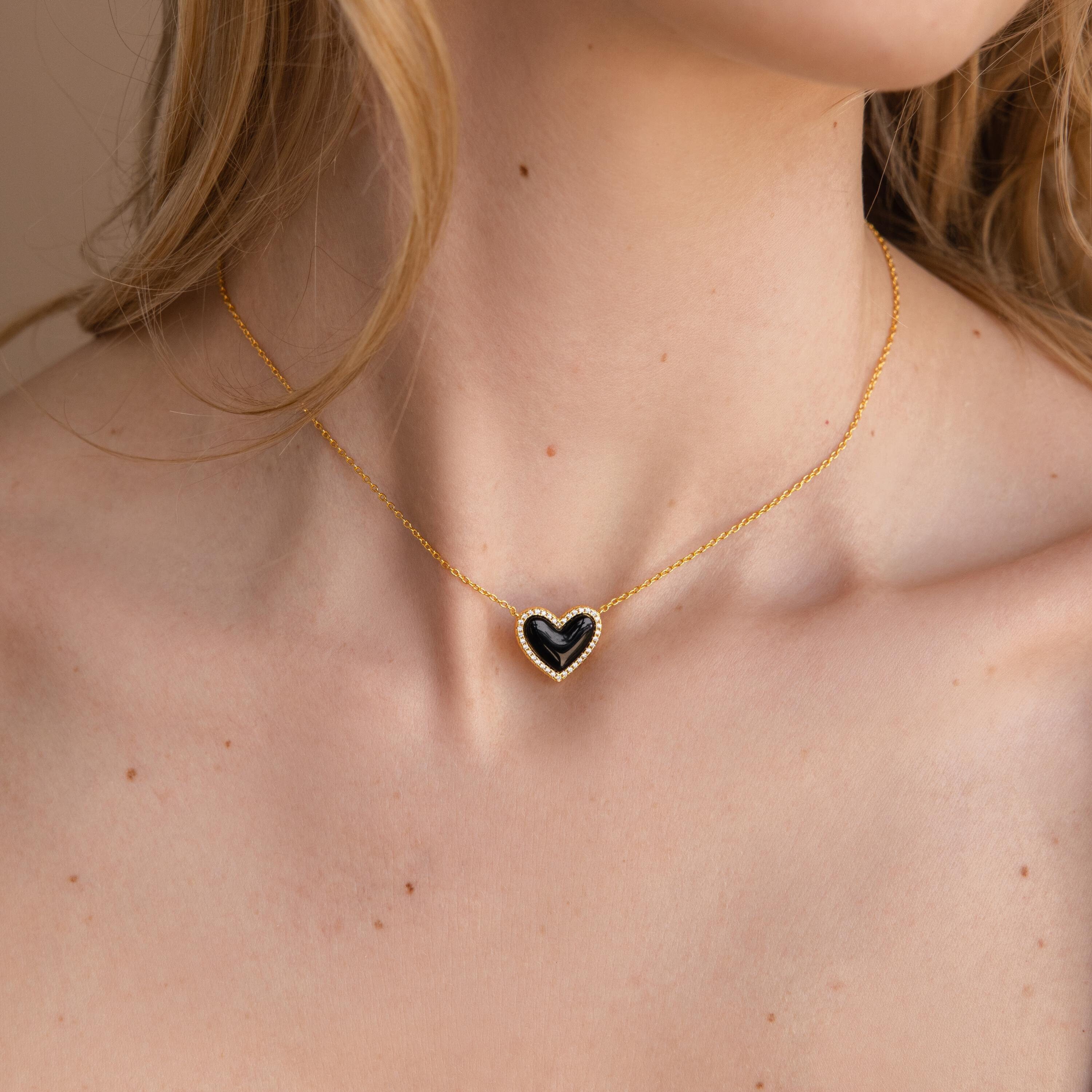 Onyx Puff Heart Necklace by Caitlyn Minimalist • Black