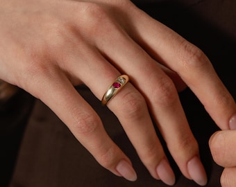 Duo Birthstone Dome Ring by Caitlyn Minimalist • Custom Toi et Moi Ring • Chunky Gemstone Ring • Unique Jewelry • Gift for Mom • RM211