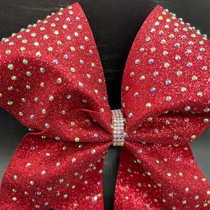 Red Rhinestones Cheer Bow-Red Glitter Cheer Bow- competition Cheer Bow- Rhinestones Cheer Bow- Cheer Bow-Red bow